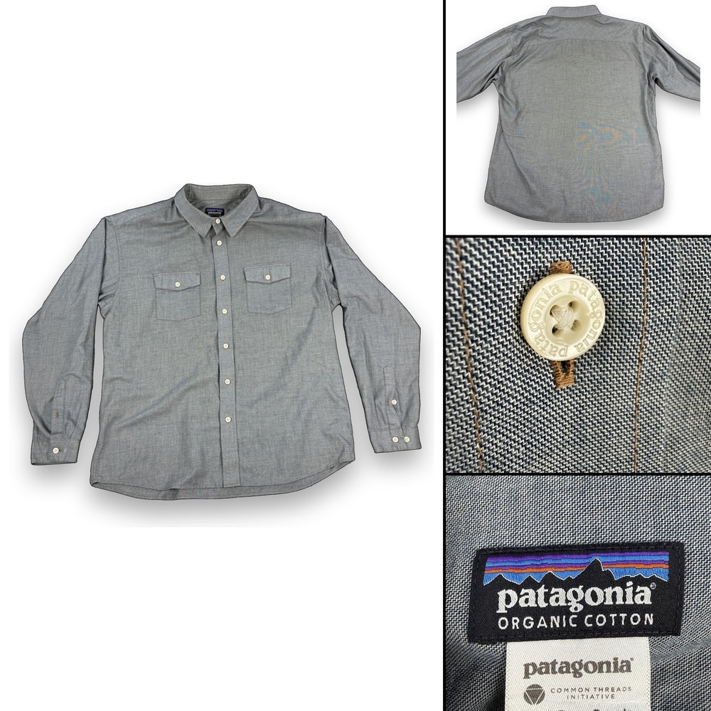 Patagonia Bluffside Shirt Mens XL Feather Grey Organic Cotton Chambray 53791`